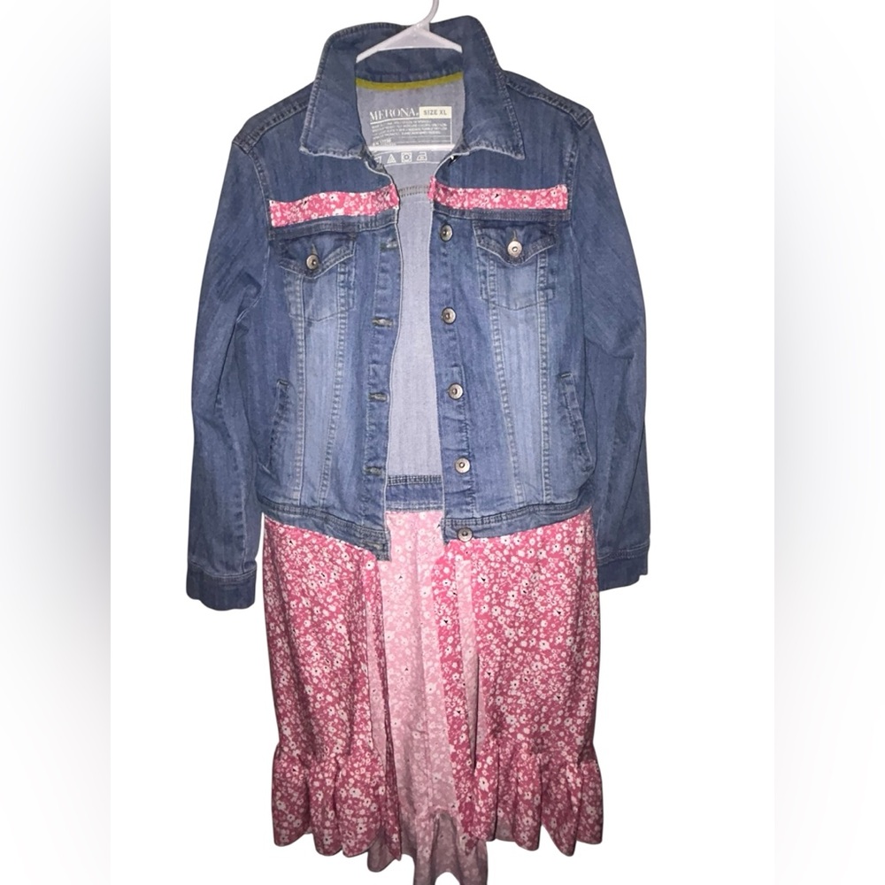 Upcycled Blue Denim and Pink Duster
